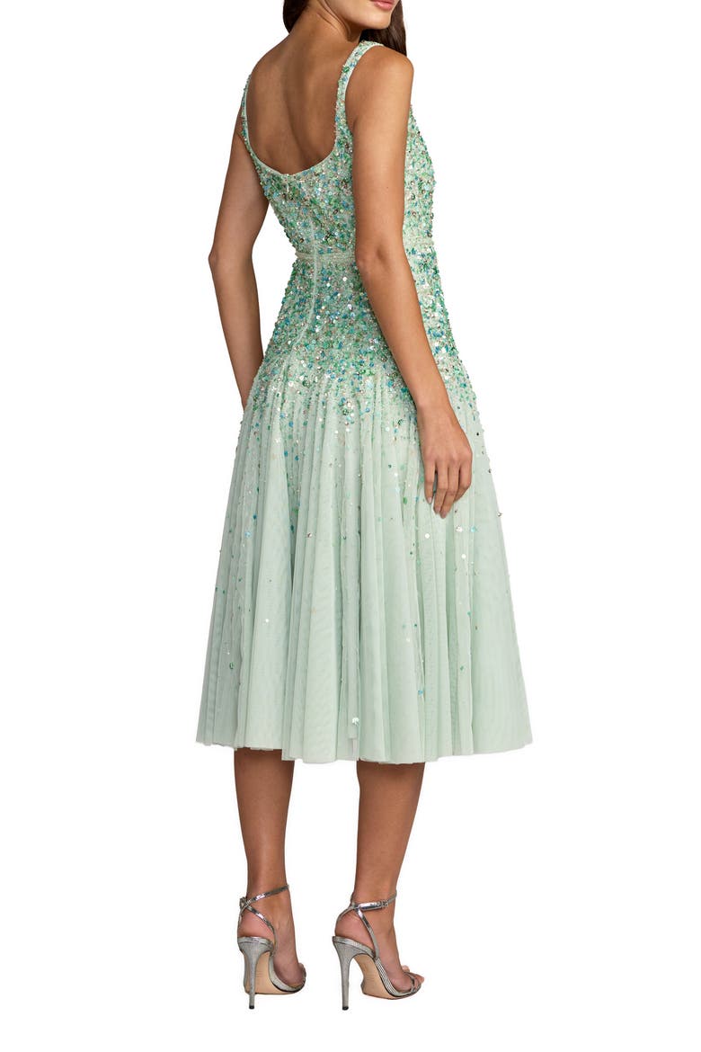Beaded Mesh Square Neck Sleeveless Midi Dress, Alternate, color, Seafoam Multi