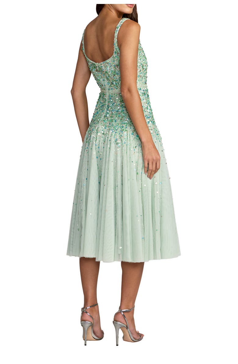 Mac Duggal Beaded Mesh Square Neck Sleeveless Midi Dress, Alternate, color, Seafoam Multi