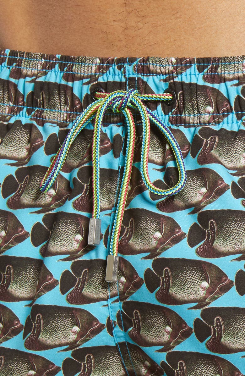 Bugatchi Fish Print Swim Trunks, Alternate, color, 