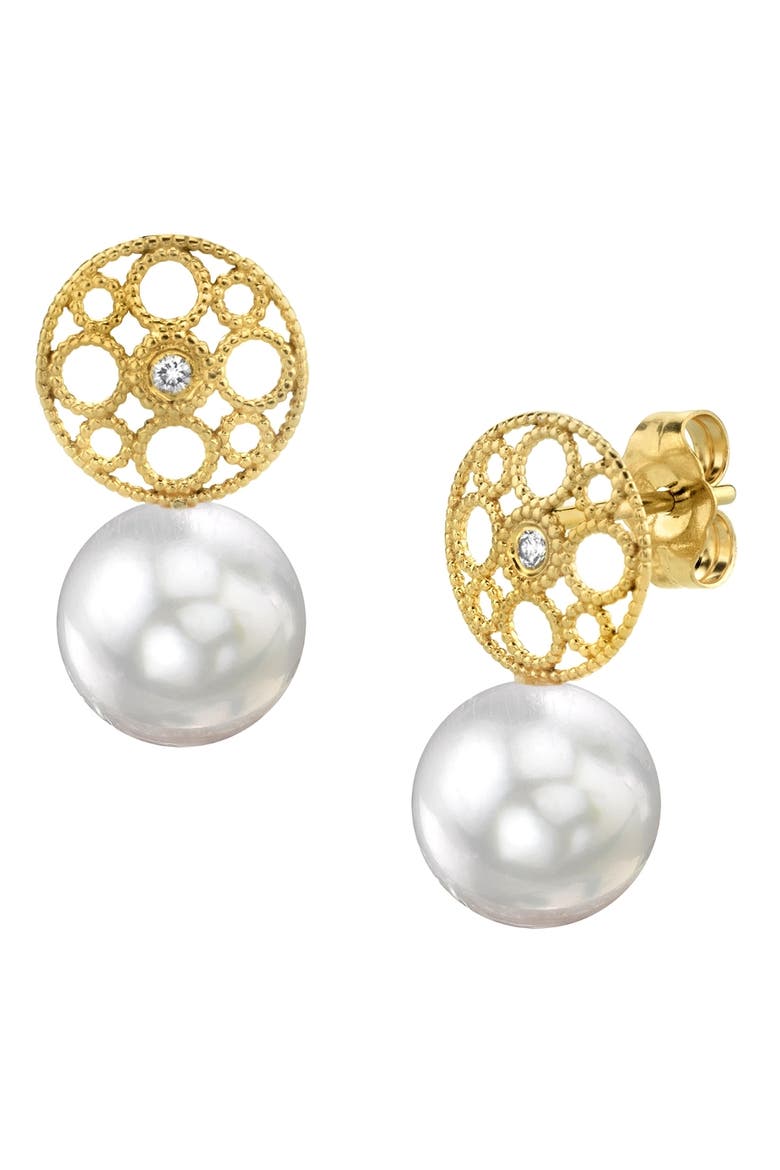 White South Sea Pearl & Diamond Faye Earrings, Main, color, Yellow Gold