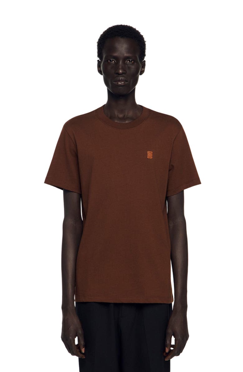 SANDRO Leather logo T-shirt, Main, color, Ginger Bread
