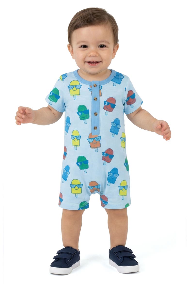Print Romper & Bib Set, Alternate, color, BLUE ICE POP