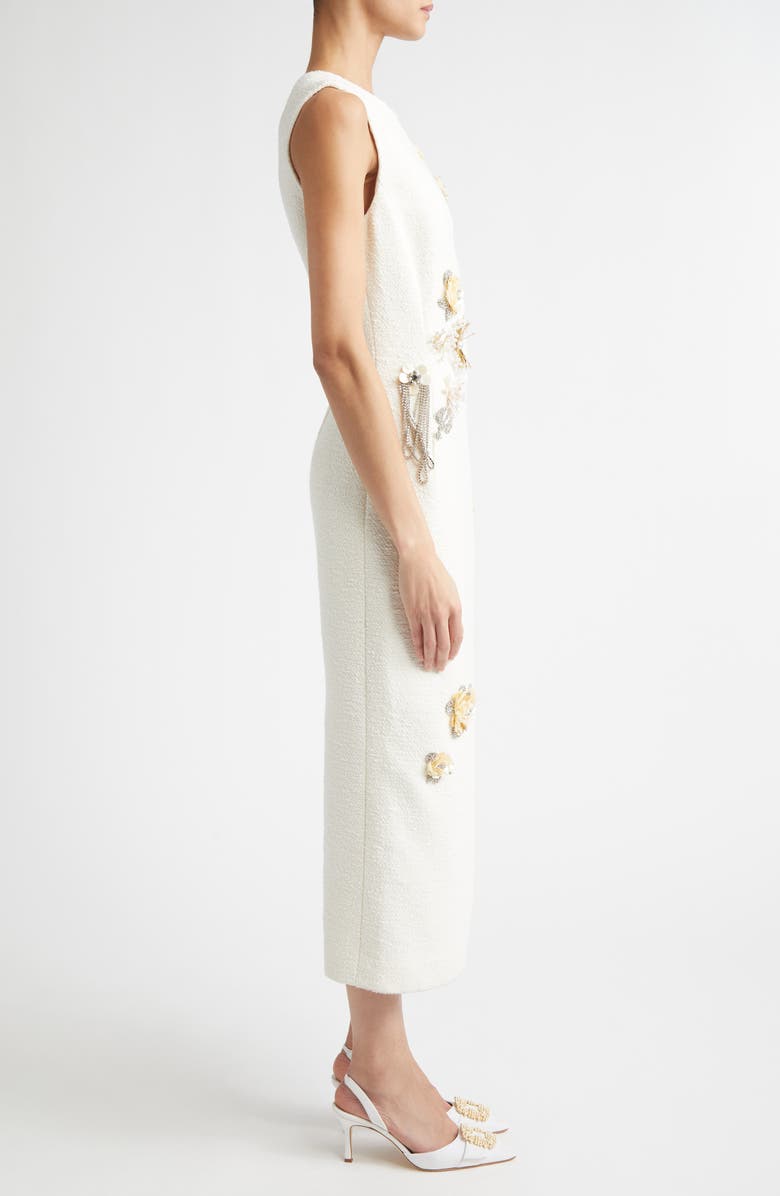 Oscar de la Renta Brooch Embroidered Sleeveless Tweed Cocktail Dress, Alternate, color, Ivory