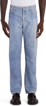 Bottega Veneta Denim Print Straight Leg Leather Pants