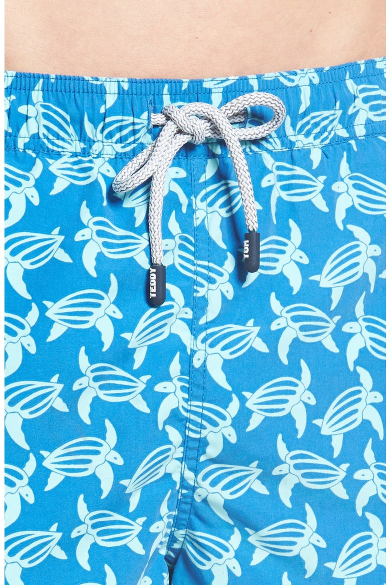 Turtle Print Swim Trunks, Alternate, color, MID BLUE AND SKY