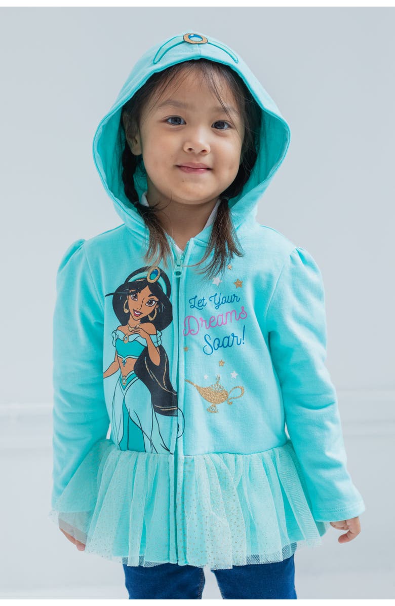 Disney Princess Zip-Up Hoodie, Alternate, color, Princess Jasmine Blue Blue