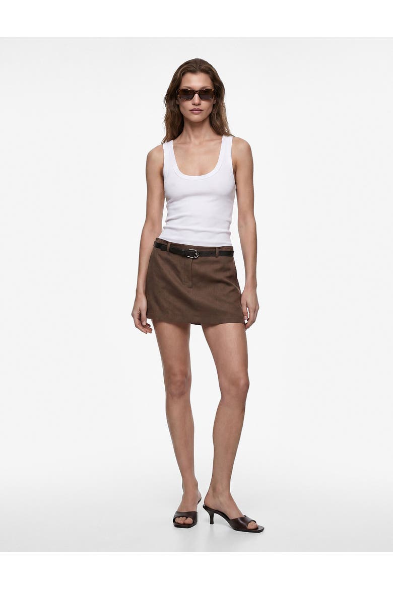 A-Line Belted Mini Linen kort, Main, color, BROWN