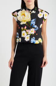Elie Tahari The Chloe Moon Flower Silk Blend Button-Up Shirt