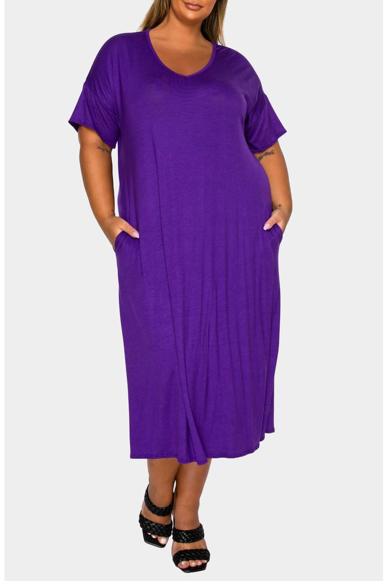 Olivia Short Sleeve Midi Dress, Alternate, color, PURPLE