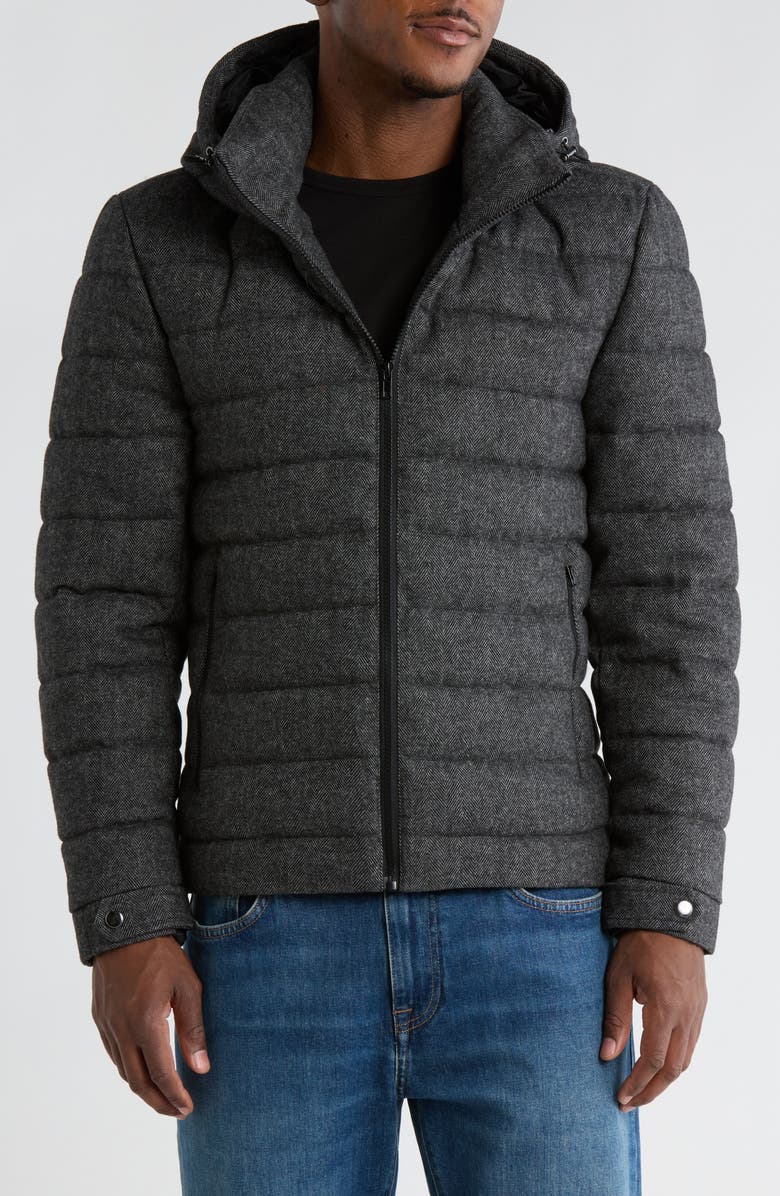 Slate & Stone Lightweight Quilted Hooded Puffer Jacket, Main, color, Grey Herringbone