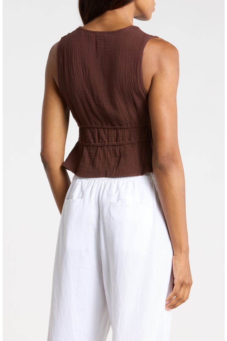 Tie Front Cotton Gauze Crop Tank, Alternate, color, COFFEE BEAN