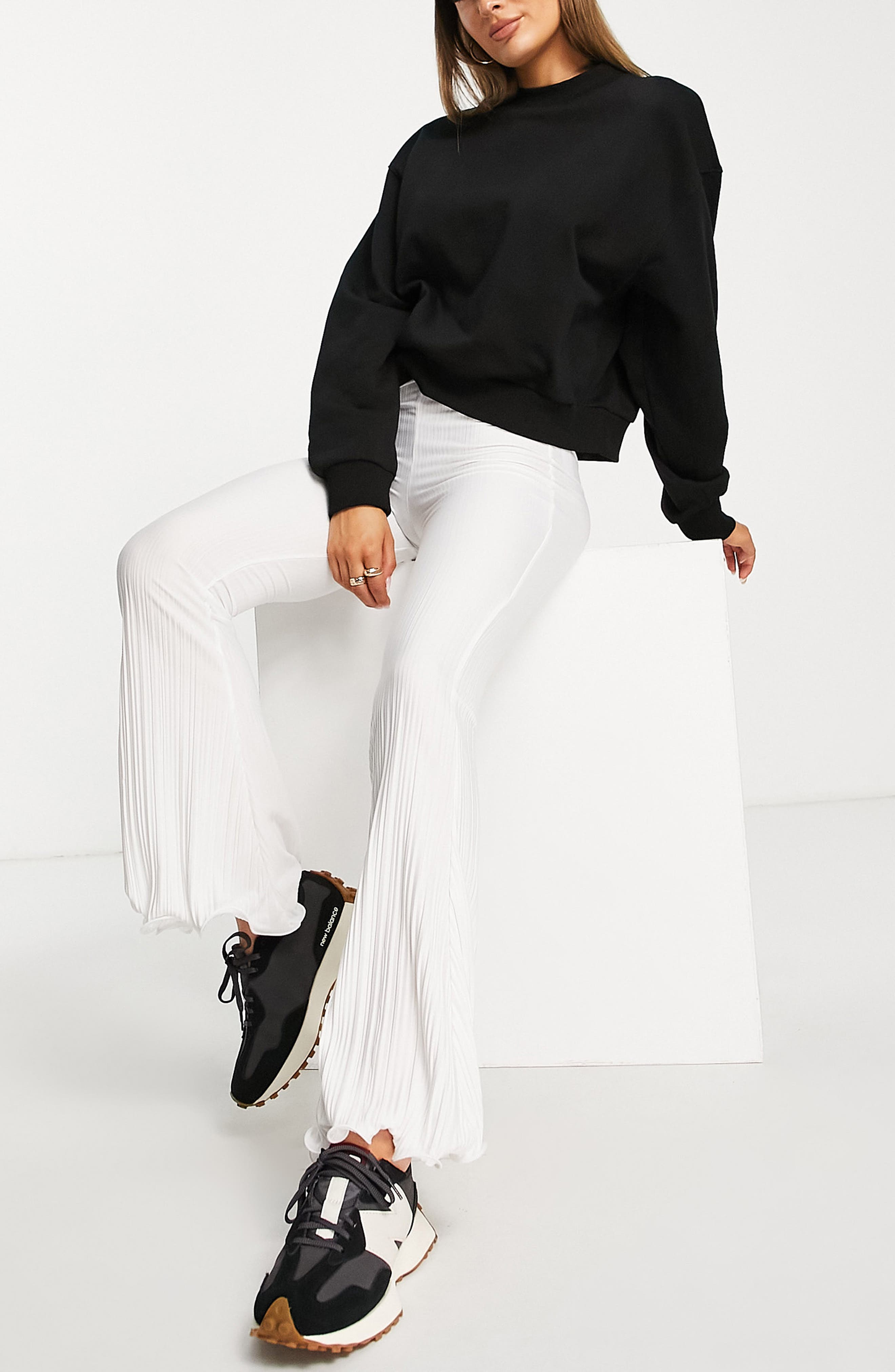Topshop Flare High Waist Lettuce Hem Plissé Pants (Women) | Nordstromrack