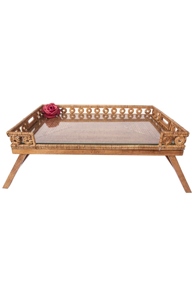 Inna Rattan Breakfast Tray with Glass Insert, Alternate, color, Honey Brown