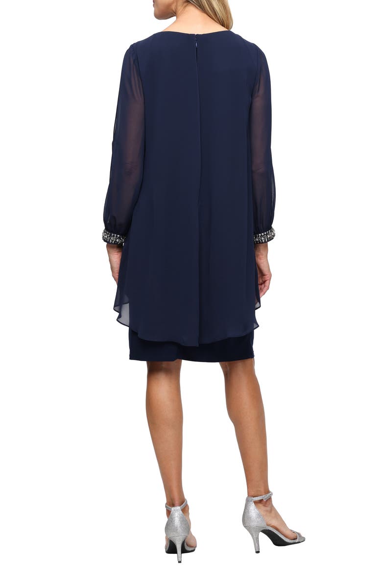 Cold Shoulder Long Sleeve Capelet Cocktail Dress, Alternate, color, NAVY