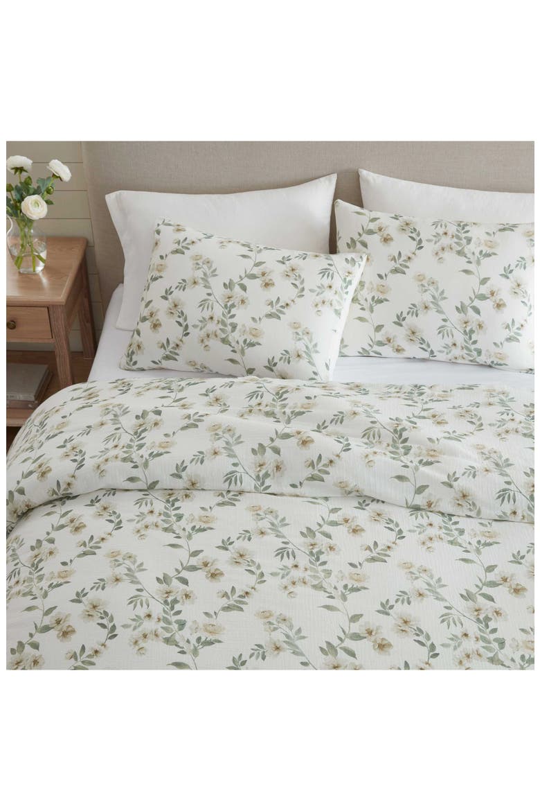 Hazel Floral Cotton Gauze Duvet Set, Alternate, color, ALDER