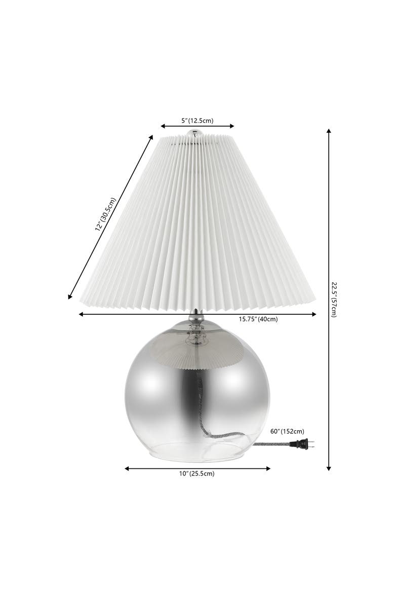 Louisa 22.5" Mid-Century Modern Round Glass/Iron Pleated Shade LED Table Lamp, Smoke Gradient/Chrome, Alternate, color, Smoke Gradient/Chrome