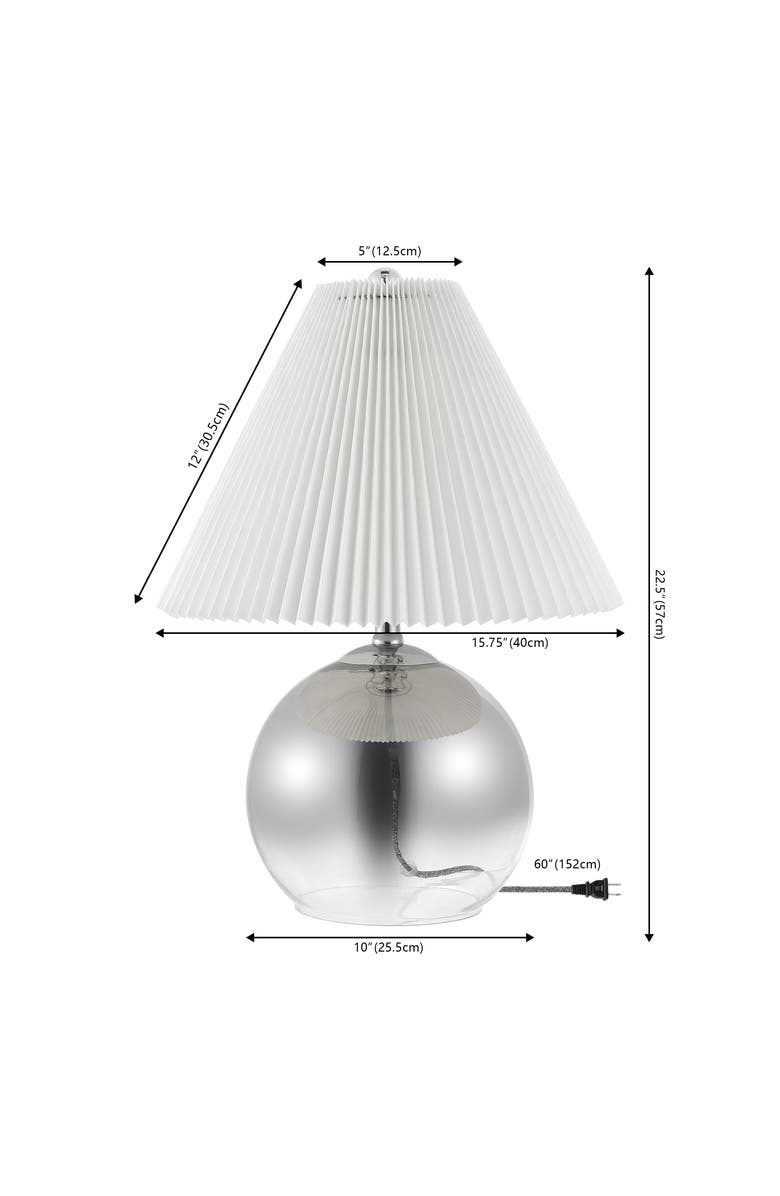 JONATHAN Y Louisa 22.5" Mid-Century Modern Round Glass/Iron Pleated Shade LED Table Lamp, Smoke Gradient/Chrome, Alternate, color, Smoke Gradient/Chrome