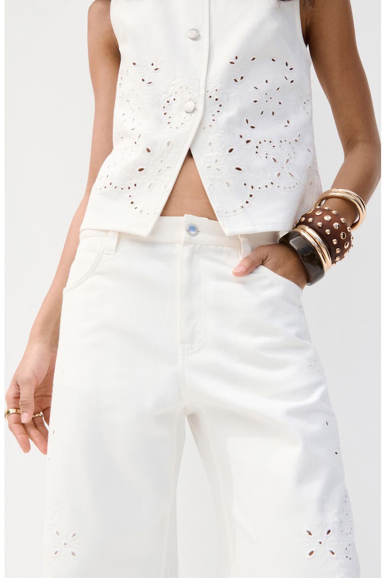 Eyelet Embroidered Denim Vest, Alternate, color, WHITE