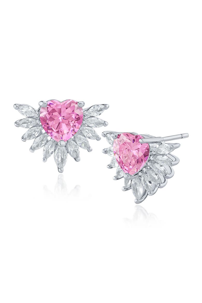Cubic Zirconia Heart Burst Stud Earrings, Main, color, PINK/ CLEAR SILVER