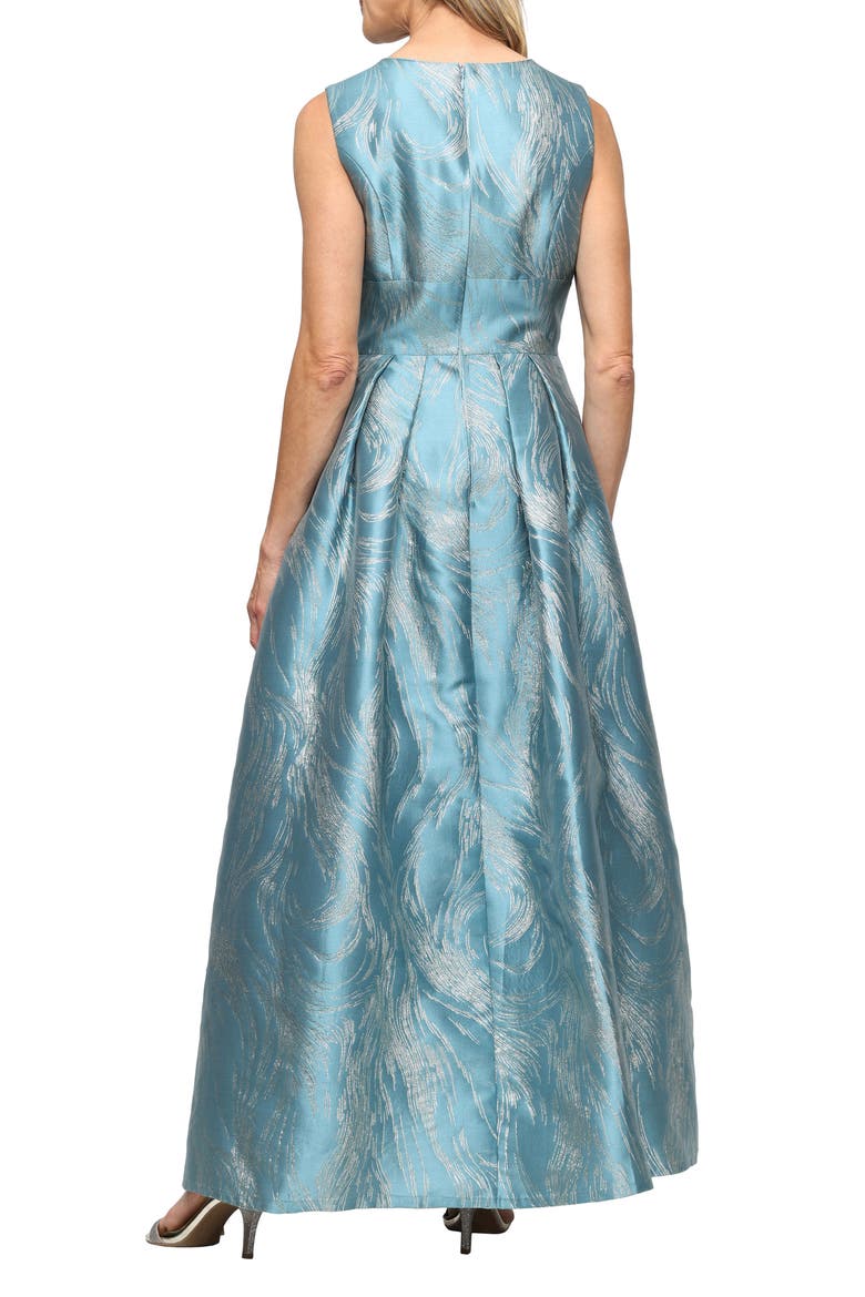 Metallic Jacquard Column Gown, Alternate, color, TEAL GOLD