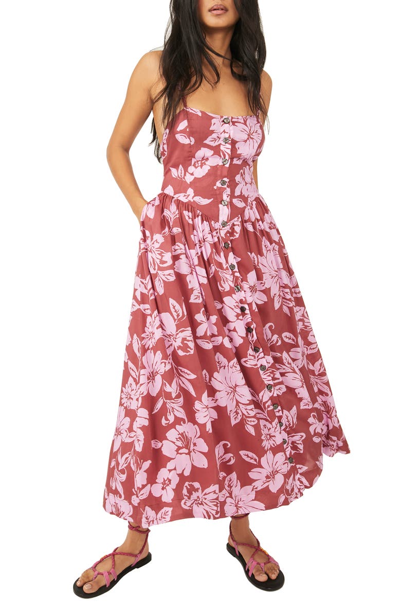 Floral Print Halter Neck Sundress, Main, color, WATERMELON COMBO