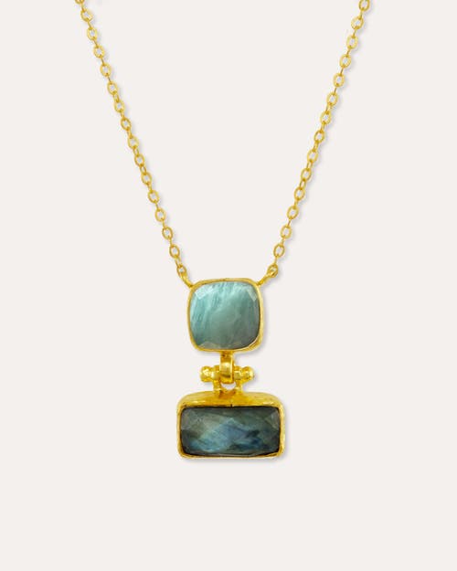 Ottoman Hands Nerissa Labradorite And Aqua Chalcedony Pendant Necklace In Gold