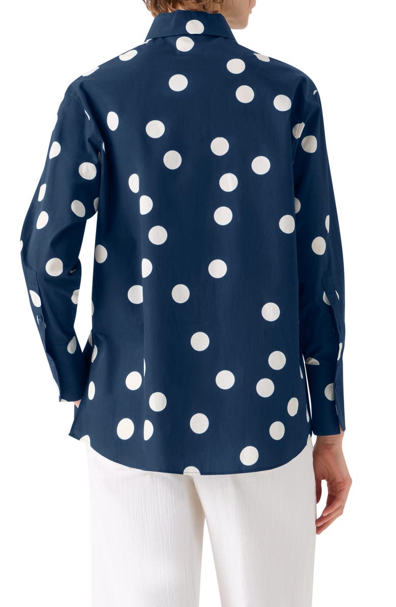 Akris punto Polka Dot Cotton Poplin Button-Up Shirt, Alternate, color, Dark Blue-Cream