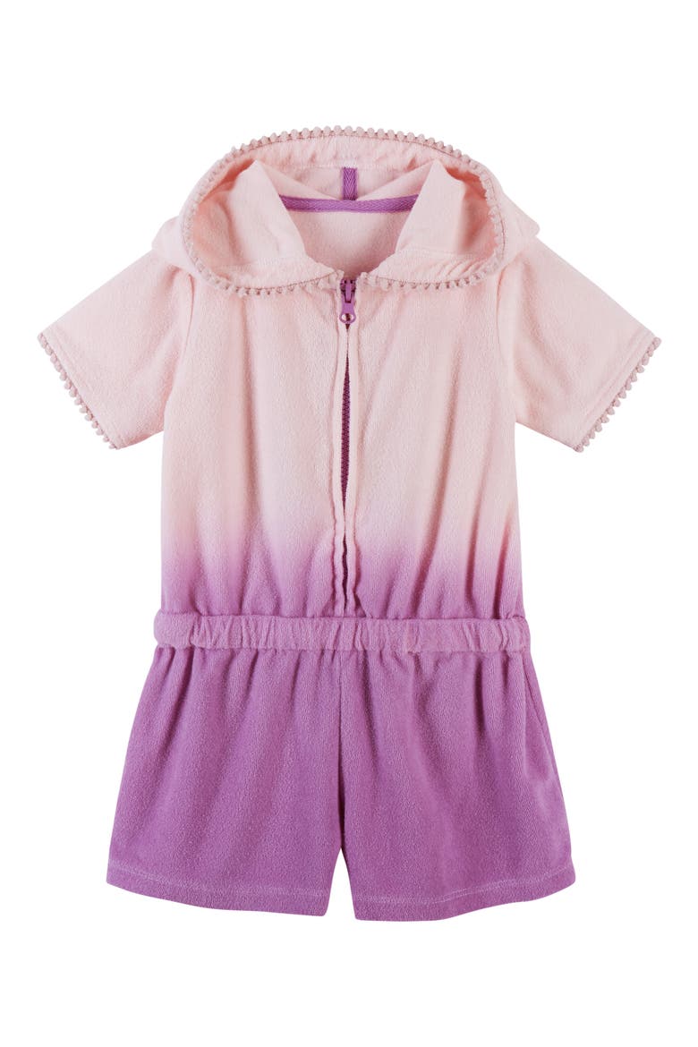 Ombré French Terry Cover-Up Hooded Romper, Main, color, PURPLE OMBRE