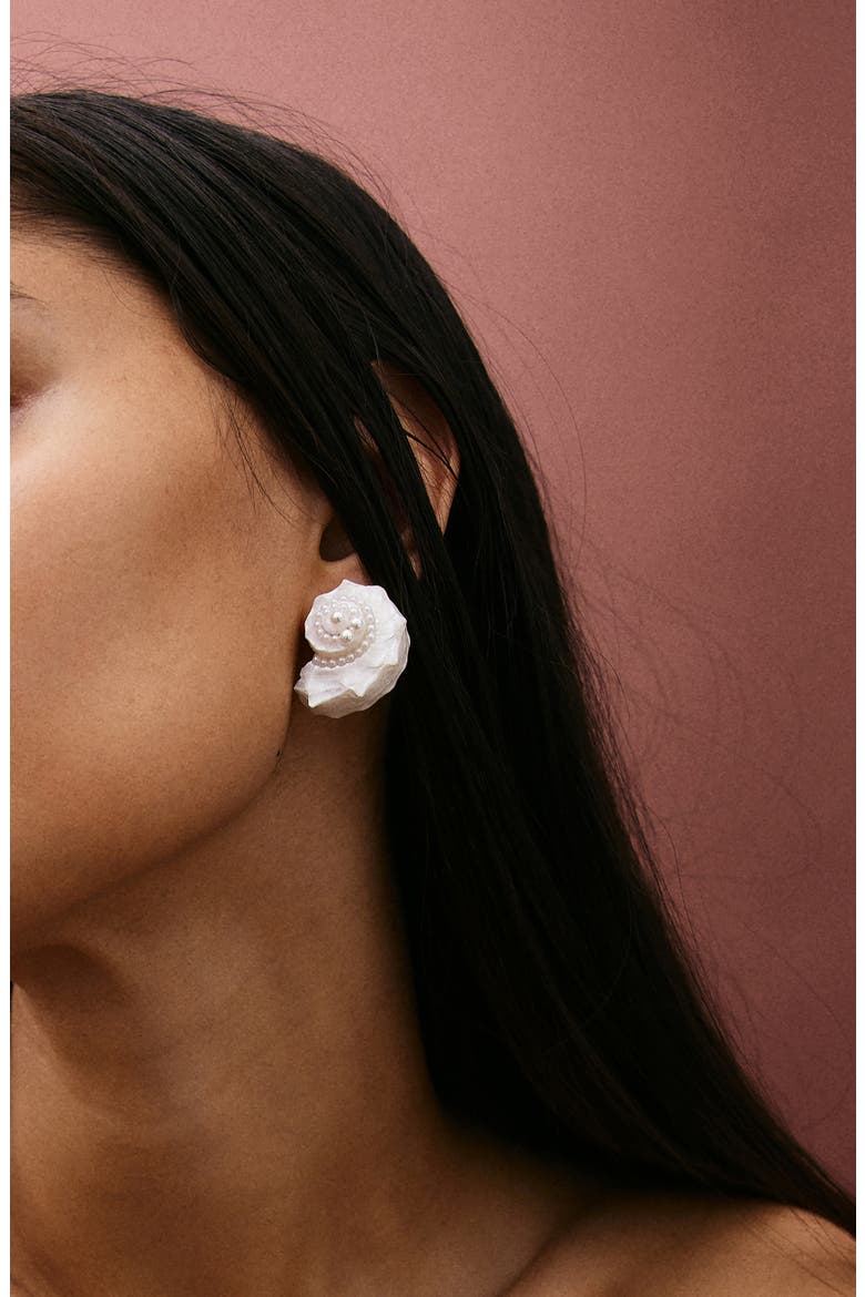 Santana Faux Pearl Statement Earrings, Alternate, color, WHITE