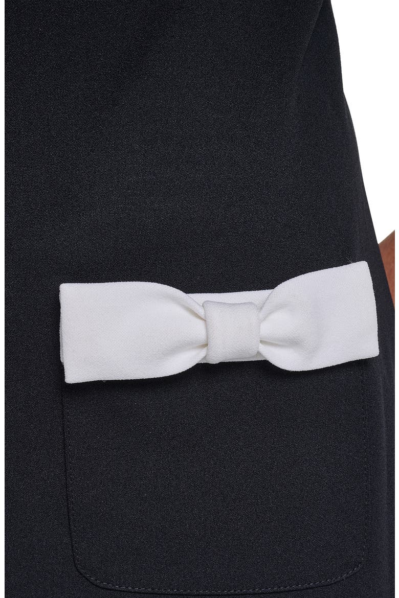 Contrast Bow Detail Scuba Crepe Shift Minidress, Alternate, color, BLACK/ SOFT WHITE