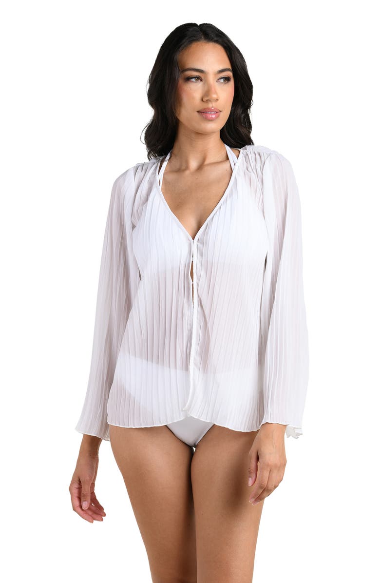 La Blanca Sunbeams Pleat Cover-Up Shirt, Alternate, color, White