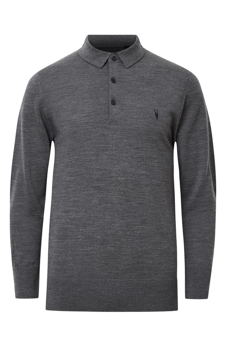 AllSaints Mode Merino Wool Polo Sweater, Alternate, color, Monument Grey