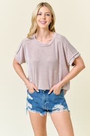 PinkBlush Ribbed Exposed Seam Short Sleeve Top