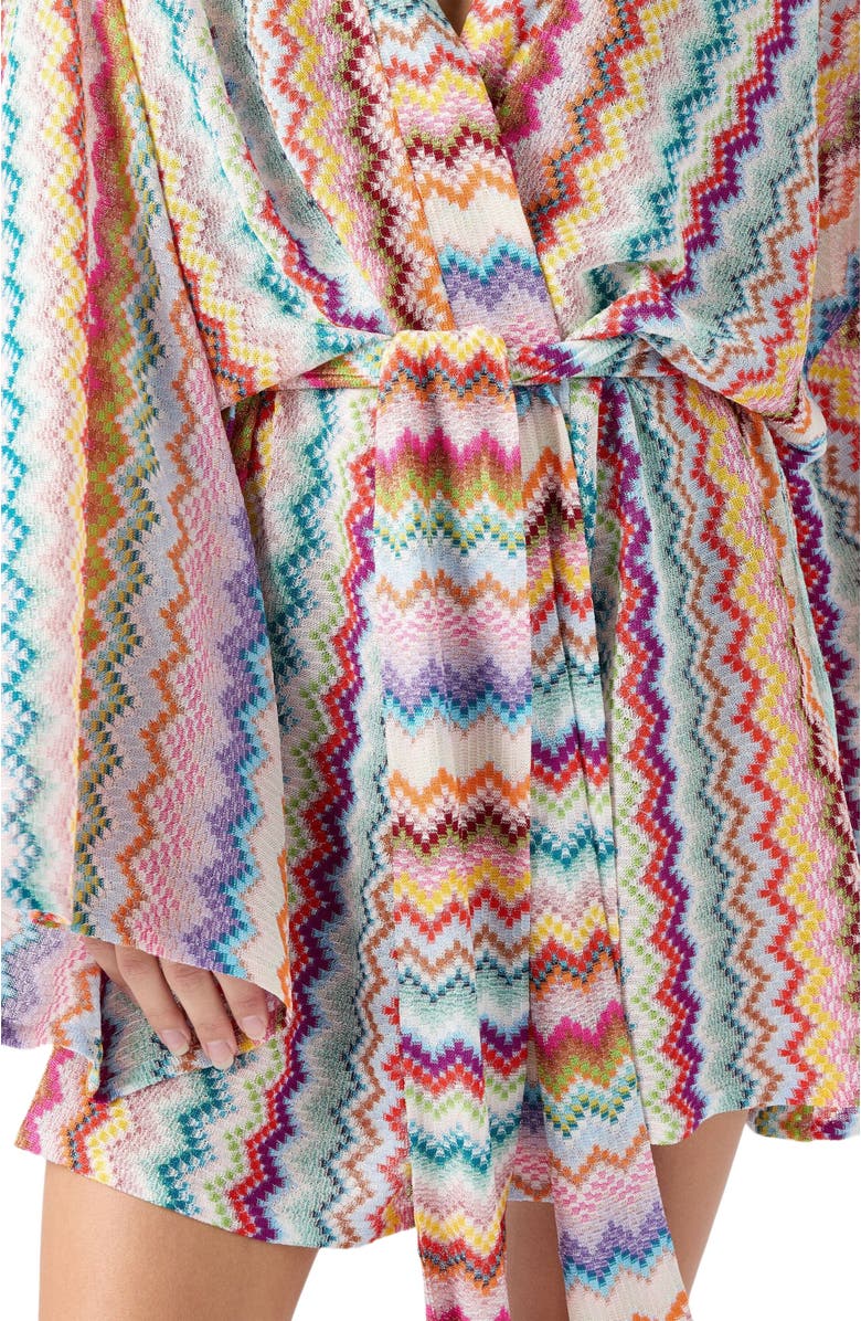 Missoni Short Kimono Cover-up In Lamé Viscose With Pixel-effect Zigzag Pattern, Alternate, color, Multicoloured
