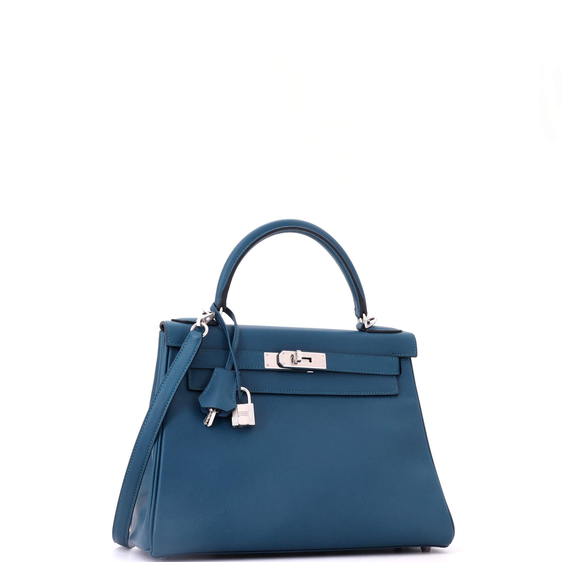 Kelly Handbag Blue Epsom with Palladium Hardware 28, Alternate, color, Colvert