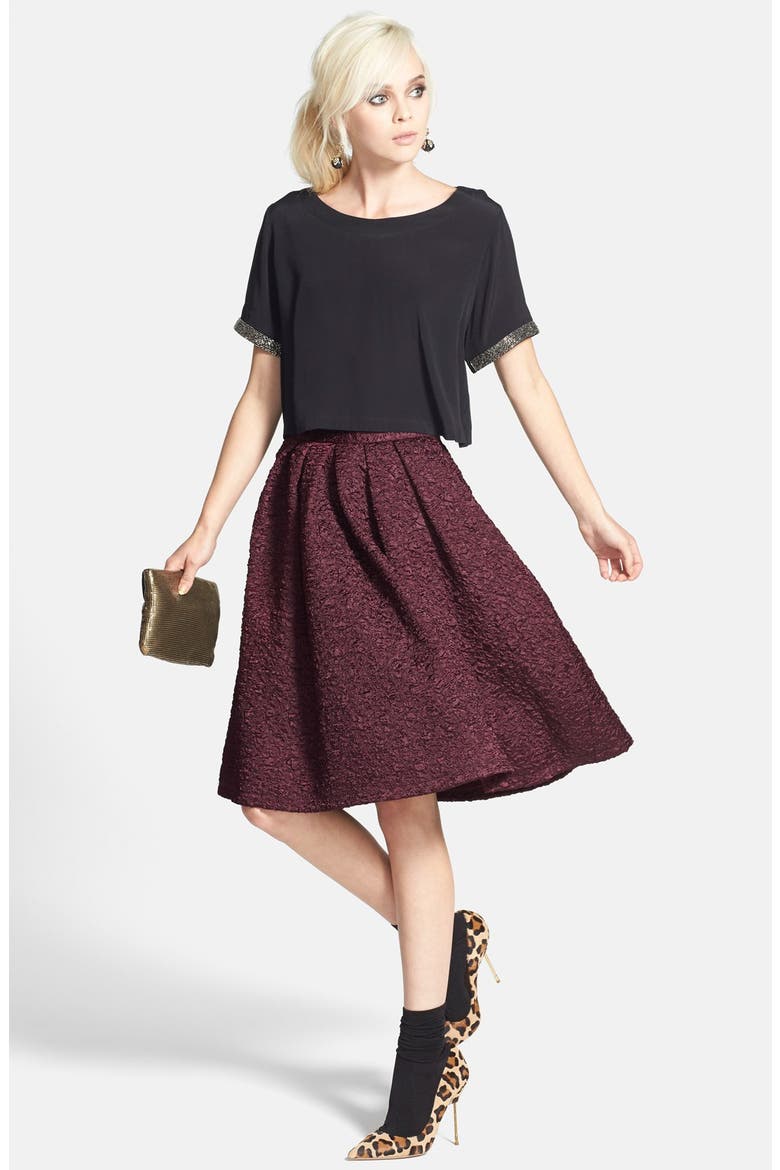 ASTR Textured Pleat Skirt, Alternate, color, DARK WINE
