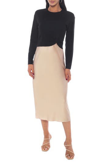 Tash And Sophie Satin Slipdress & Sweater In Multi