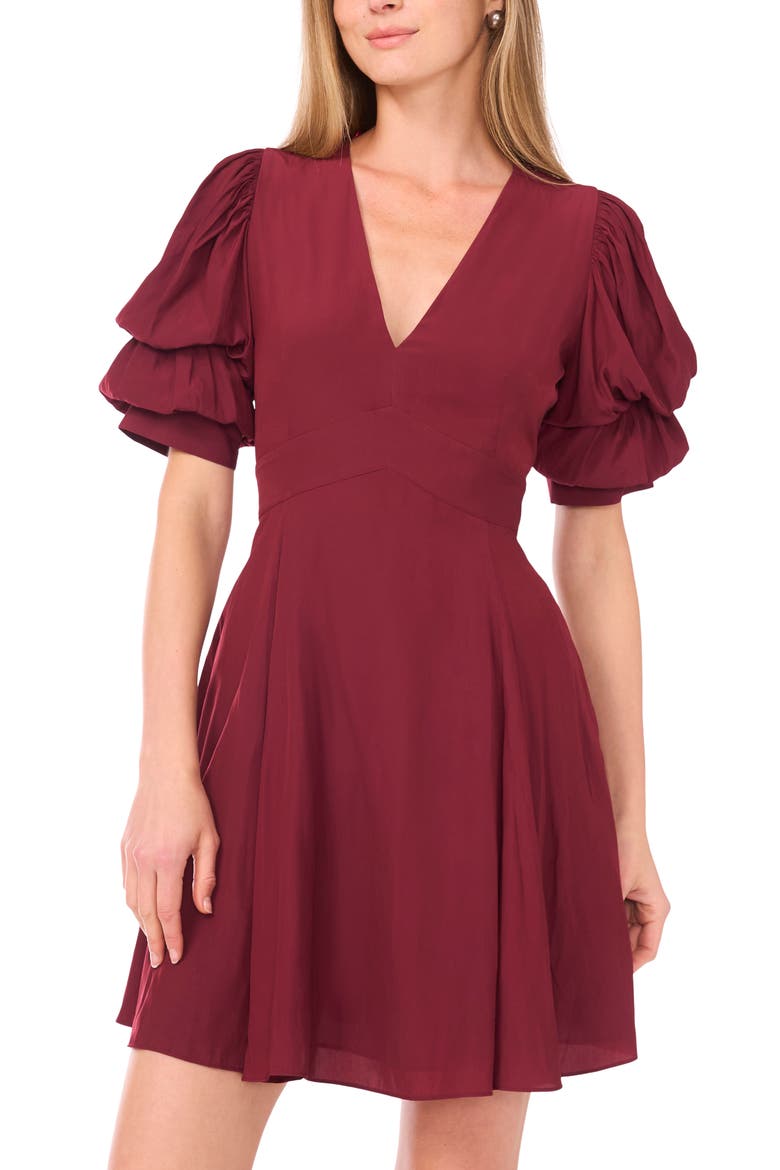 Puff Sleeve Minidress, Alternate, color, HIBISCUS