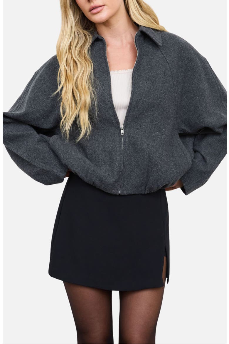 Cropped Balloon Hem Zip Up Jacket, Main, color, CHARCOAL