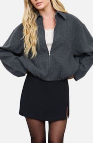 Blu Pepper Cropped Balloon Hem Zip Up Jacket
