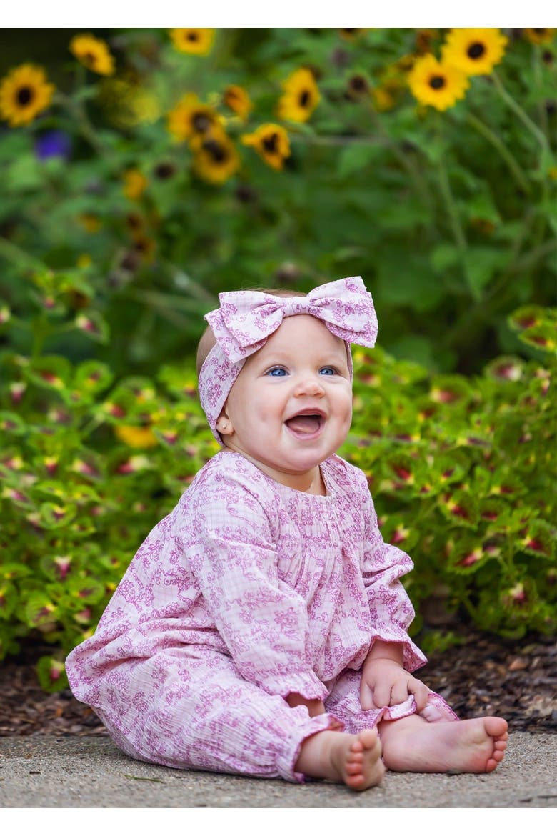 Loretta Long Sleeve Floral Smocked Ruffle Leg Romper, Main, color, Red
