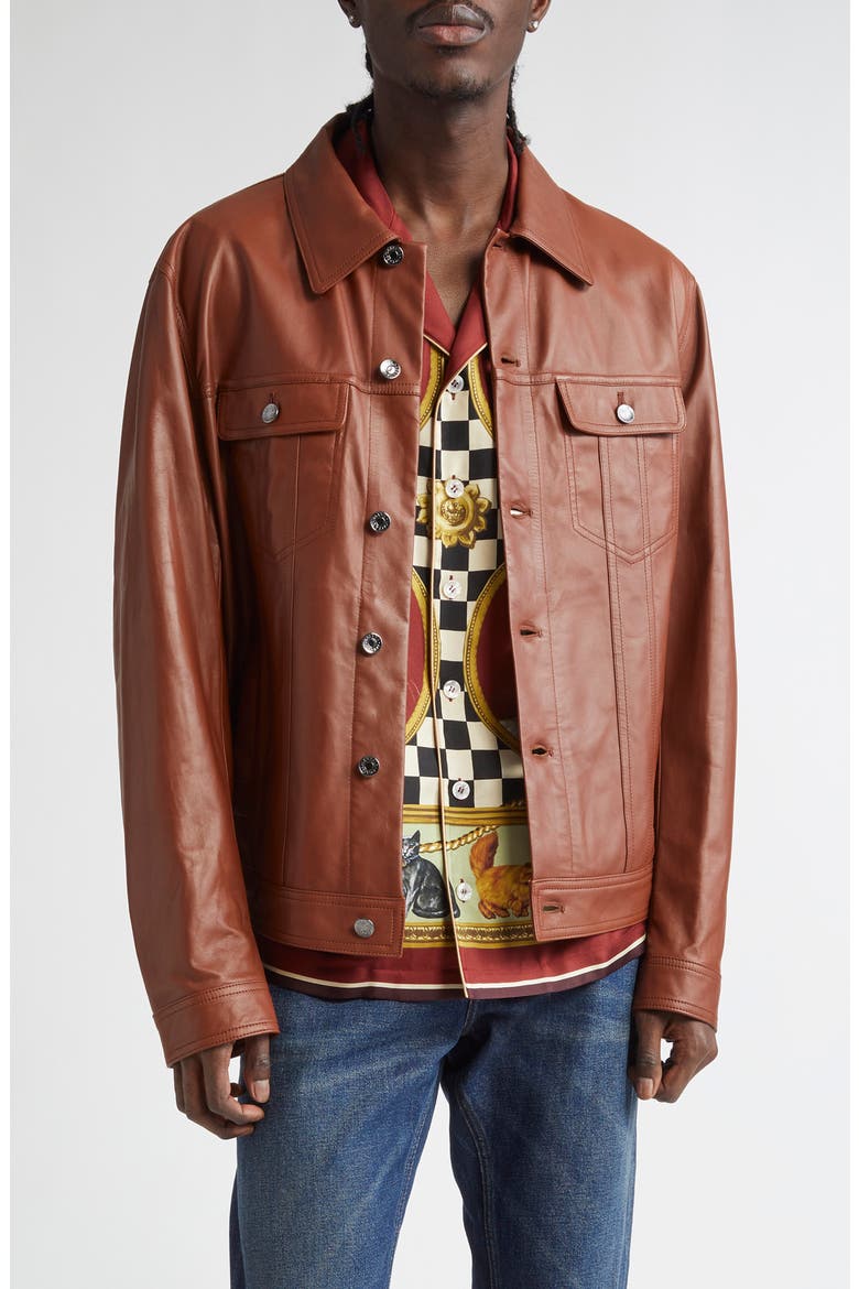 Leather Trucker Jacket, Main, color, A0227 RAME 2