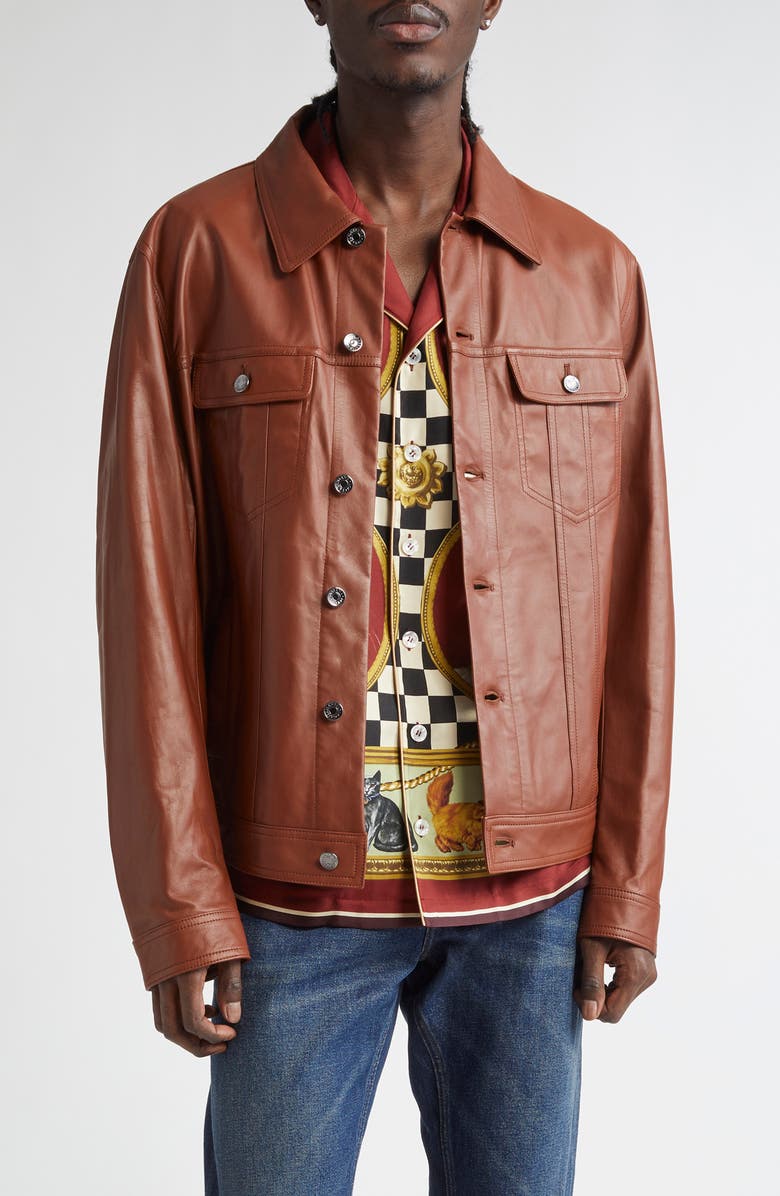 Dolce&Gabbana Leather Trucker Jacket, Main, color, A0227 Rame 2