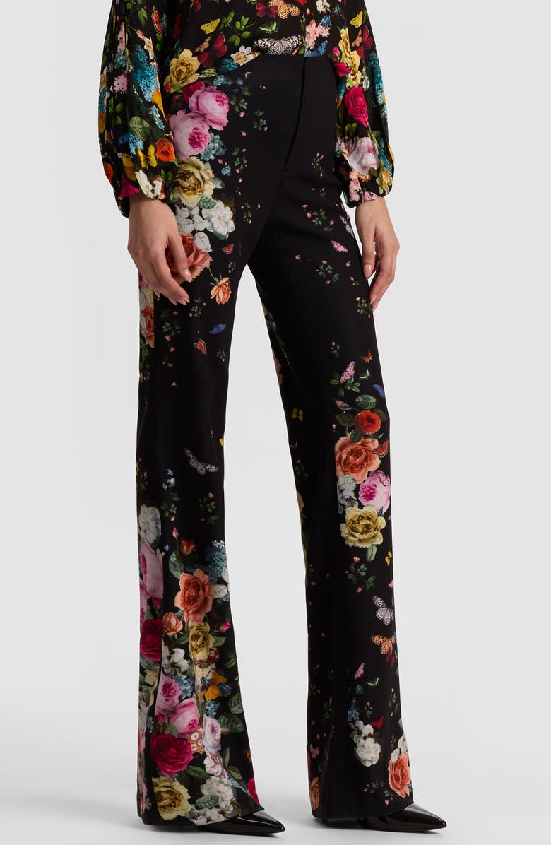 Alice + Olivia Teeny Floral Fit & Flare Bootcut Pants, Alternate, color, Solar Strength Black