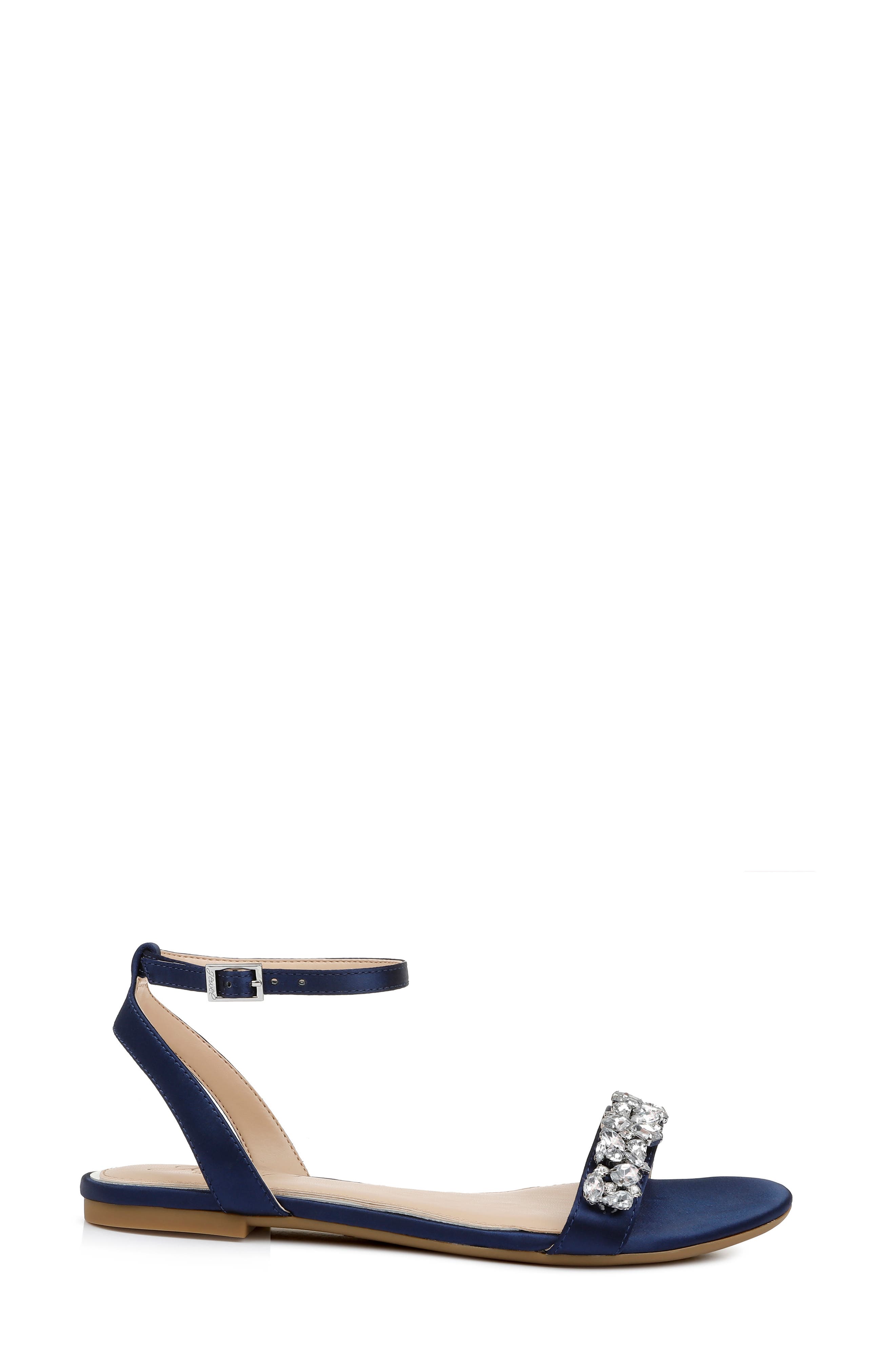 Jewel Badgley Mischka Ohara Ankle Strap Sandal, Alternate, color, Navy Satin