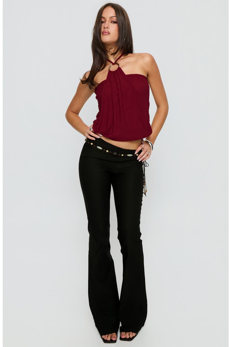 Hedlea Drape Ring Detail Crop Halter Top, Alternate, color, WINE