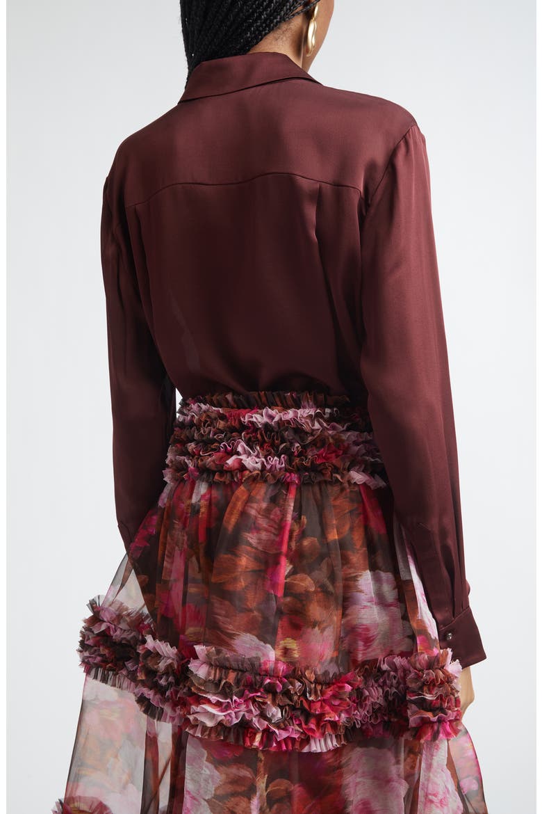 Luna Silk Satin Button-Up Shirt, Alternate, color, WINE