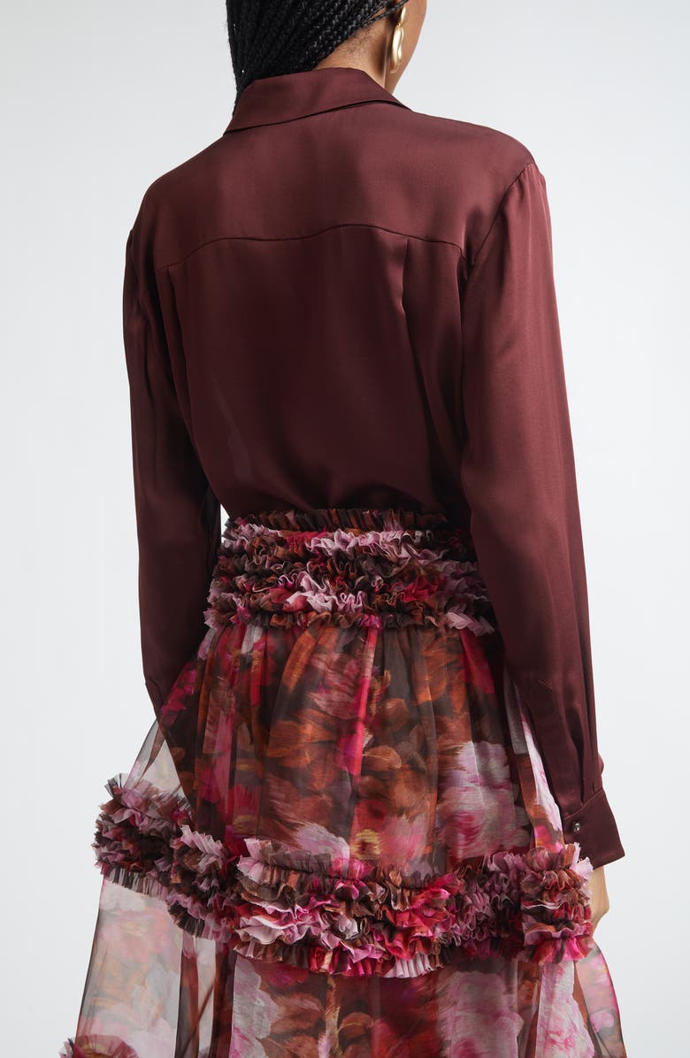 Zimmermann Luna Silk Satin Button-Up Shirt, Alternate, color, Wine