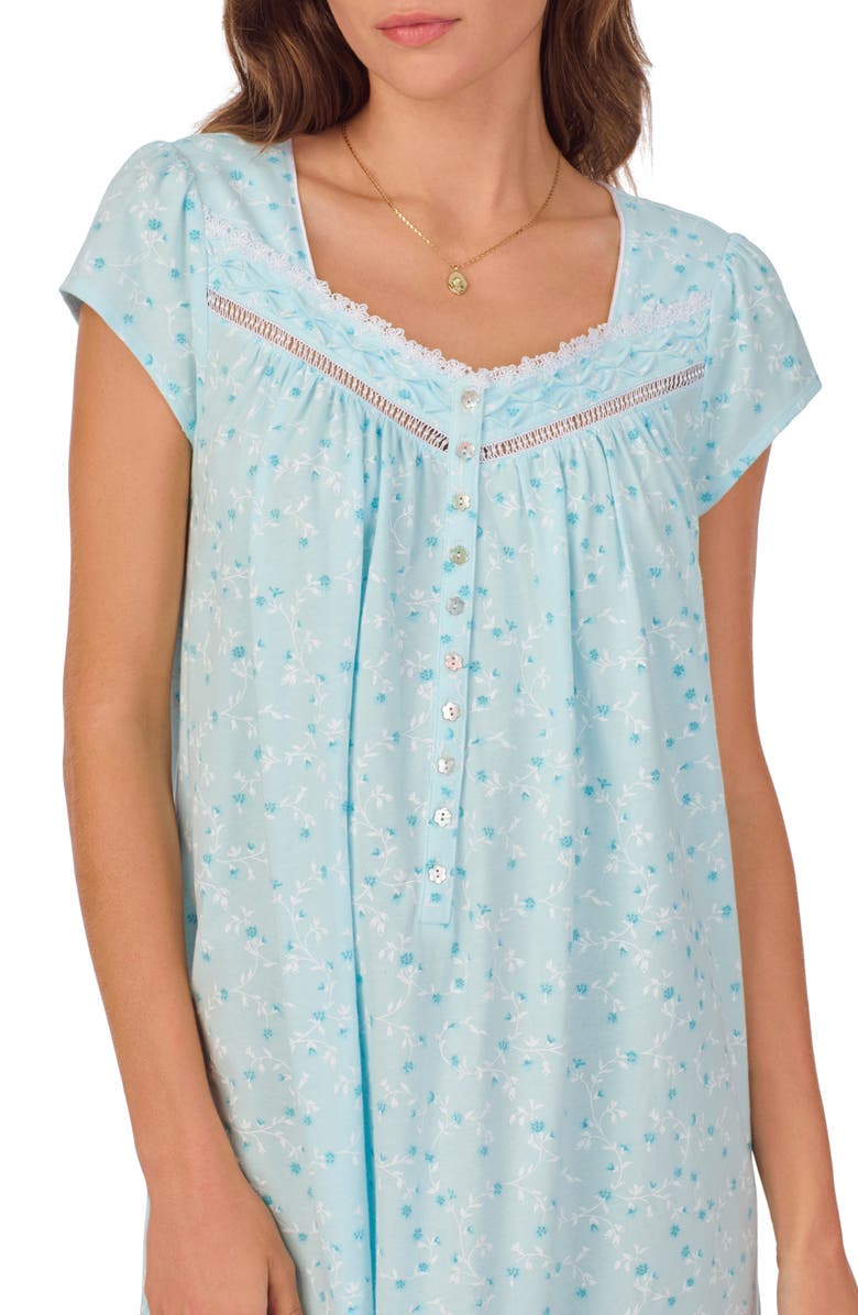 Eileen West Cotton Jersey Short Nightgown, Alternate, color, Aqua Print