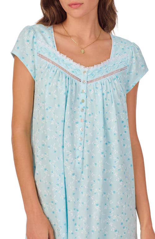 Eileen West Cotton Jersey Short Nightgown In Aqua Print